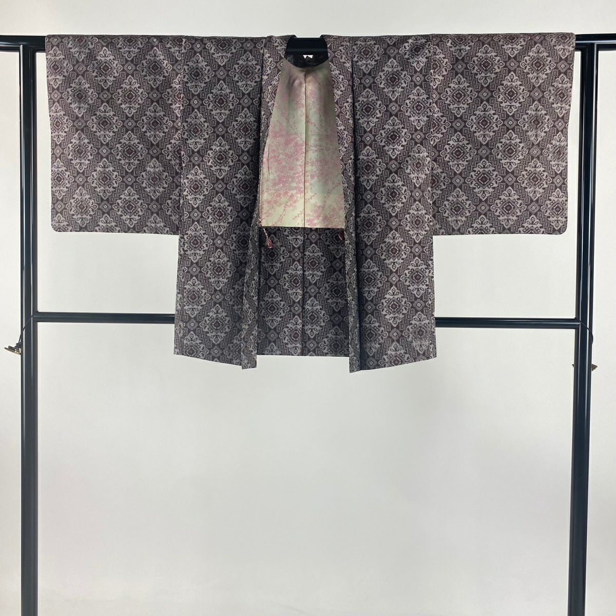 【庫存清倉】 紬織 身長150.5cm 袖長61.5cm S 雙層 套裝 菱 草花紋 茶紫 純蠶絲 優品級