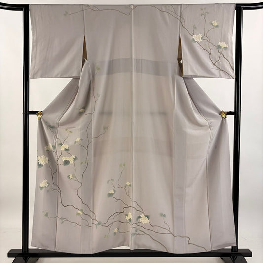【庫存清倉】訪問服 身長157cm 袖長63cm S 雙層 落款有 枝花 灰 純蠶絲 優品級 一個紋