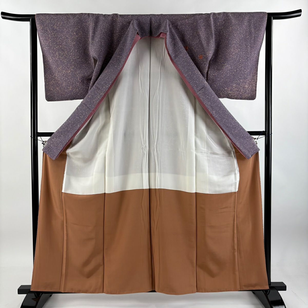 【庫存清倉】 付下 身長162cm 袖長64cm M 雙層 紋理 渦紋 銀線 刺繡 紫 純蠶絲 優品級 一個紋