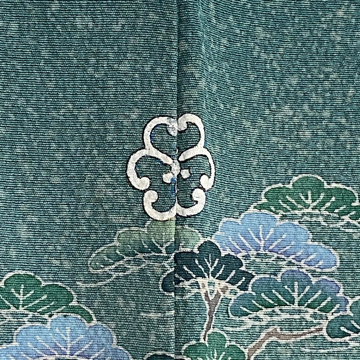 【清倉特賣】訪問服 身長151cm 袖長62cm S 雙層 落款 網干 松樹梅花 漸層 青綠 純蠶絲 優品級 一個紋