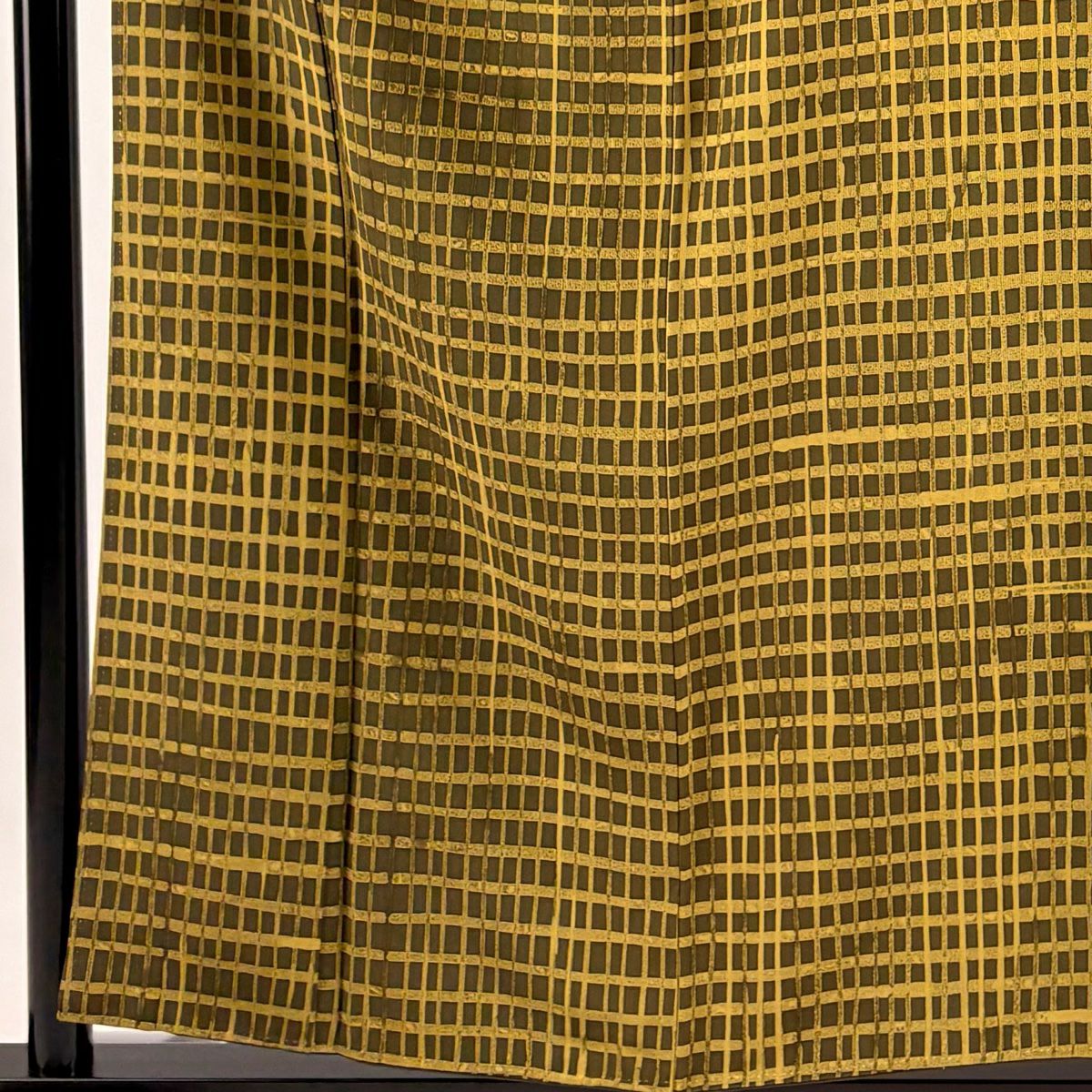 【庫存清倉】 小紋 身長156cm 袖長62cm S 雙層 格子 茶綠 純蠶絲 美品 秀品級
