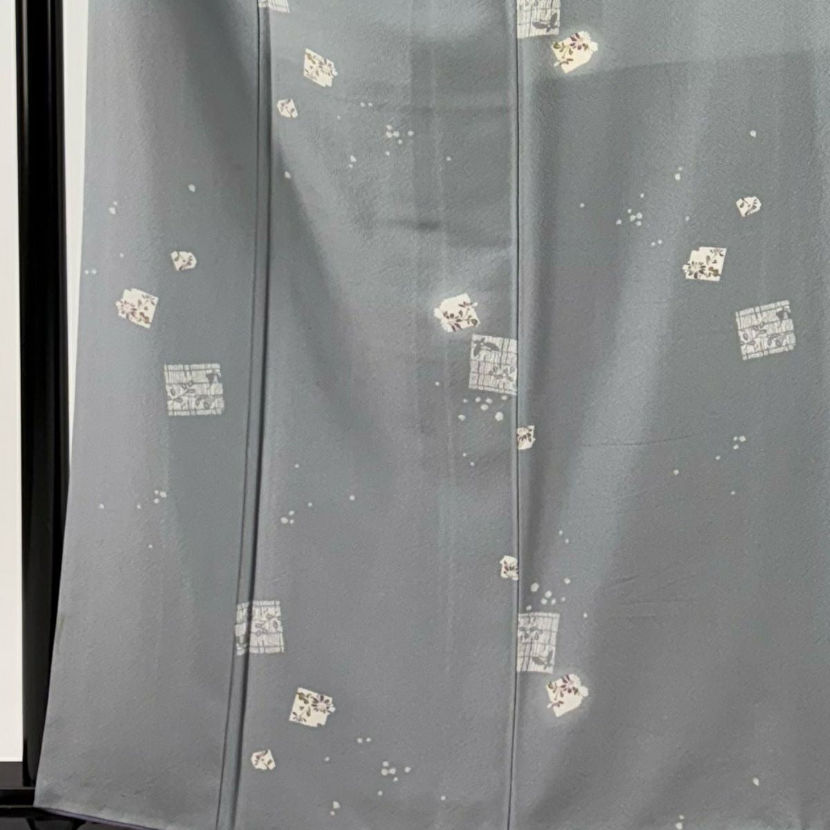 【庫存清倉】 小紋 身長161cm 袖長63cm S 雙層 草花紋 蝶 灰 純蠶絲 優品級