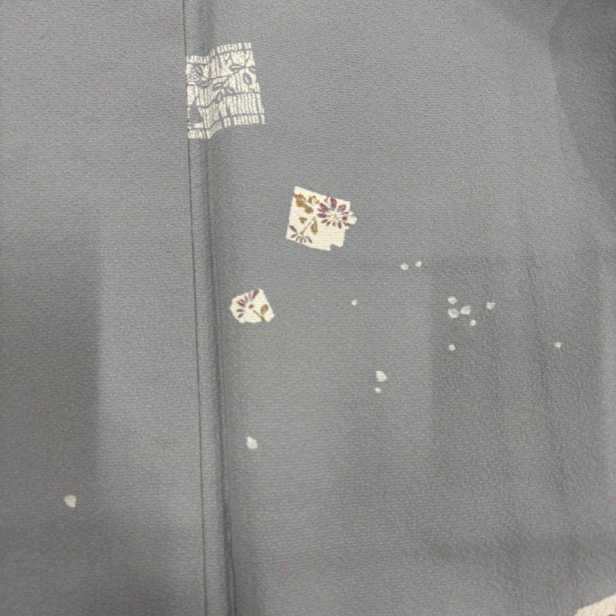 【庫存清倉】 小紋 身長161cm 袖長63cm S 雙層 草花紋 蝶 灰 純蠶絲 優品級