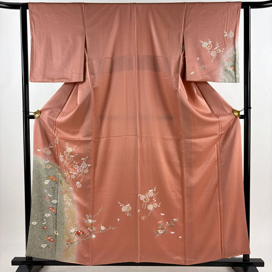 【庫存清倉】 付下 身長159cm 袖長60.5cm S 雙層 枝花 枝梅花 金絲 金銀彩 粉色 純蠶絲 美品 秀品級