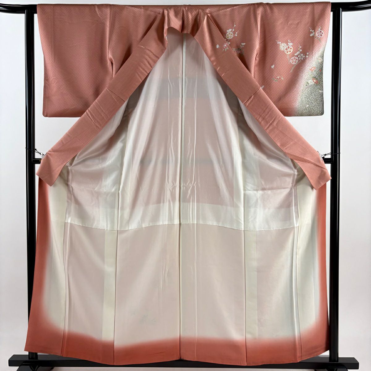 【庫存清倉】 付下 身長159cm 袖長60.5cm S 雙層 枝花 枝梅花 金絲 金銀彩 粉色 純蠶絲 美品 秀品級