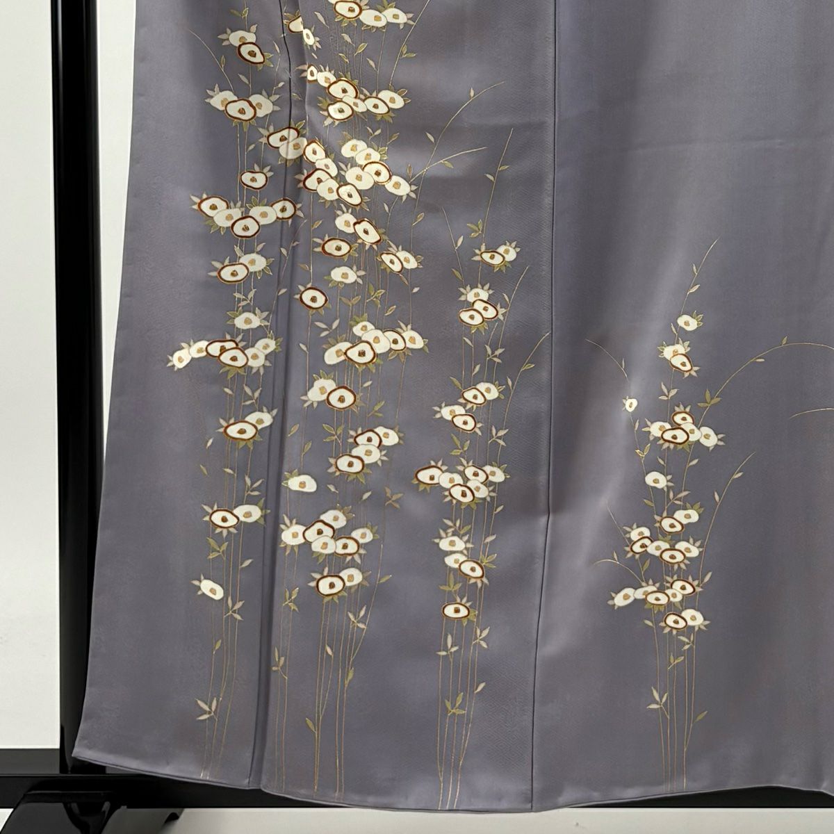 【庫存清倉】 付下 身長160cm 袖長67.5cm L 雙層 椿 金絲 金銀彩 灰紫 純蠶絲 優品級