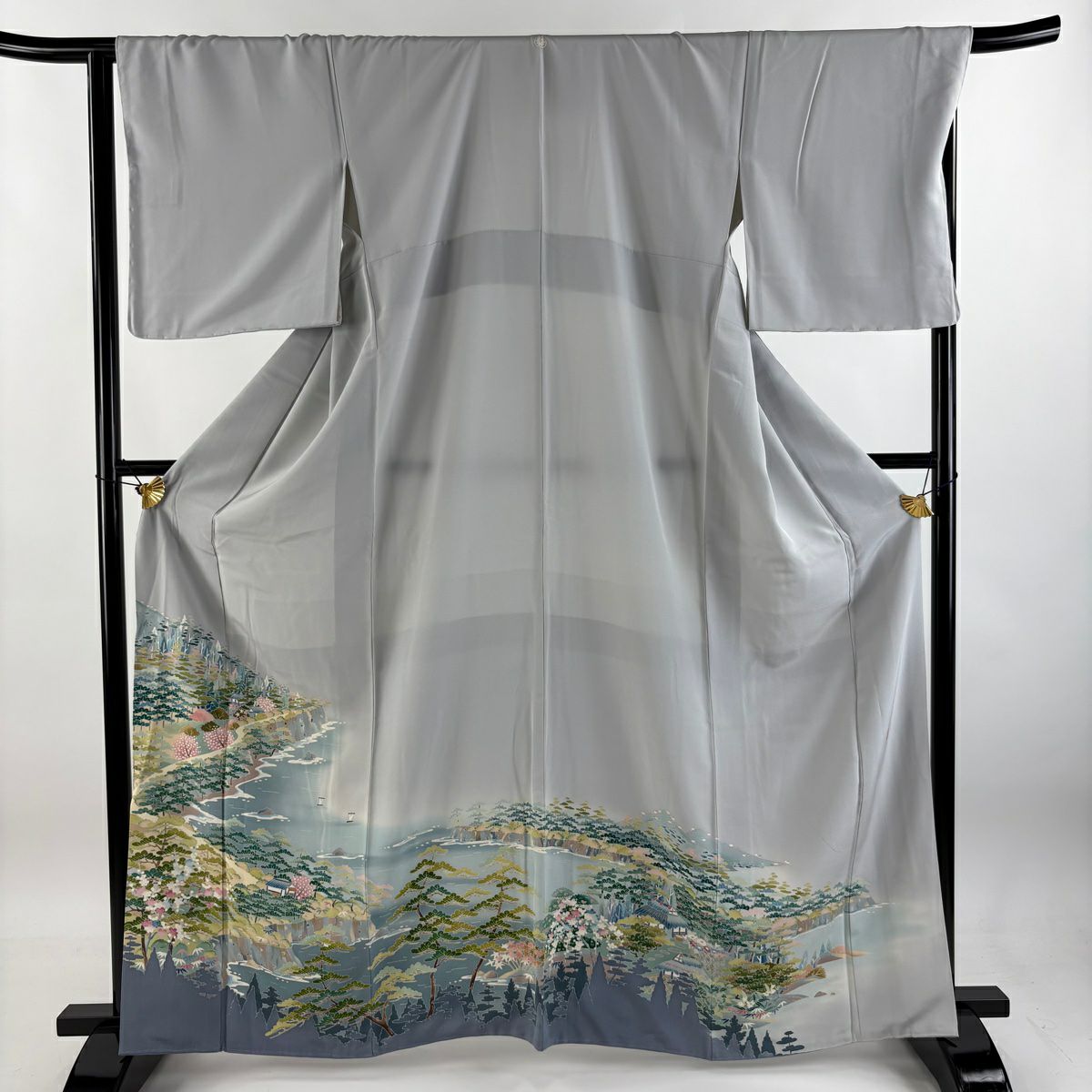 【庫存清倉】 留袖禮服禮服 身長164cm 袖長67cm M 雙層 落款有 風景 松樹竹子梅花 灰白 純蠶絲 秀品級 一個紋