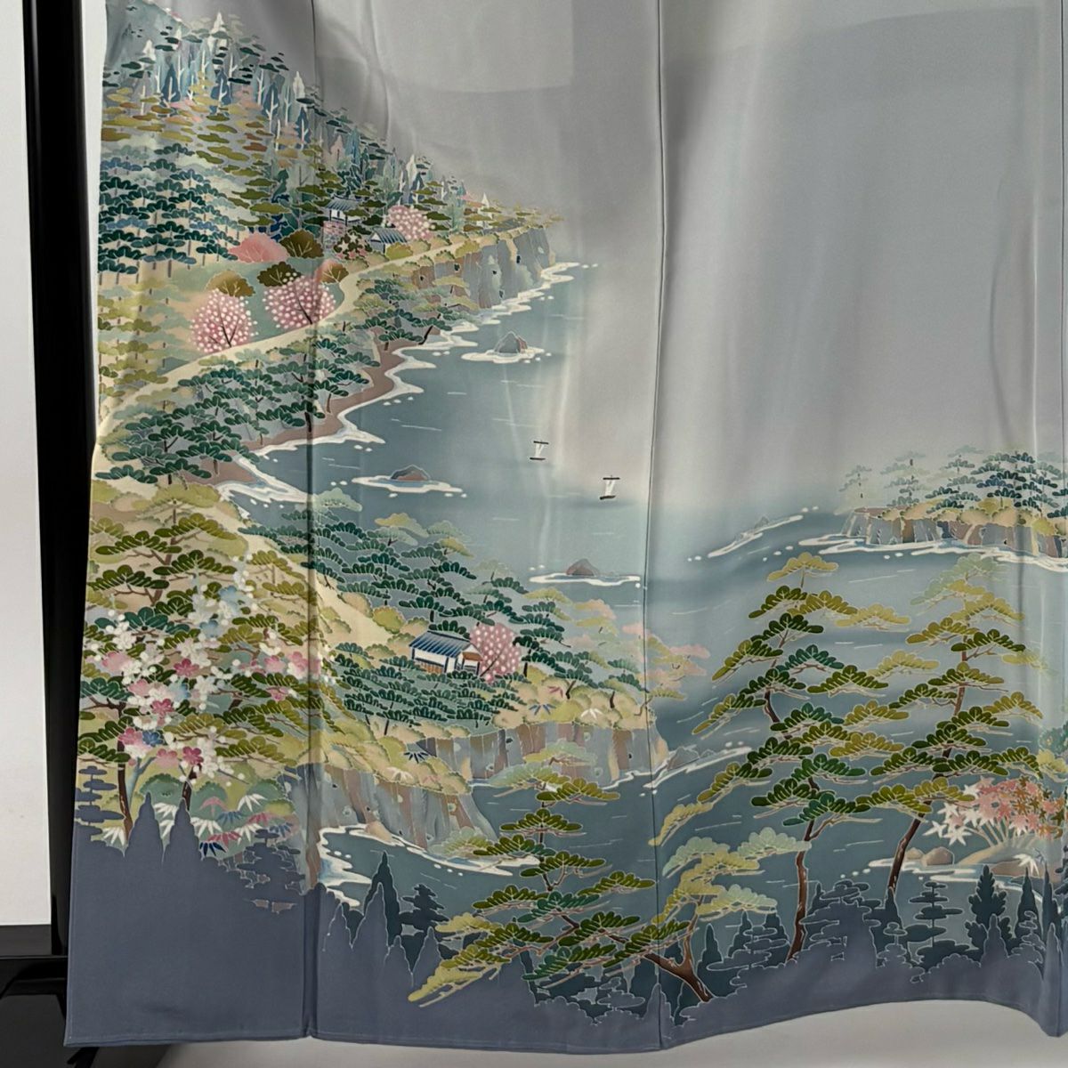【庫存清倉】 留袖禮服禮服 身長164cm 袖長67cm M 雙層 落款有 風景 松樹竹子梅花 灰白 純蠶絲 秀品級 一個紋