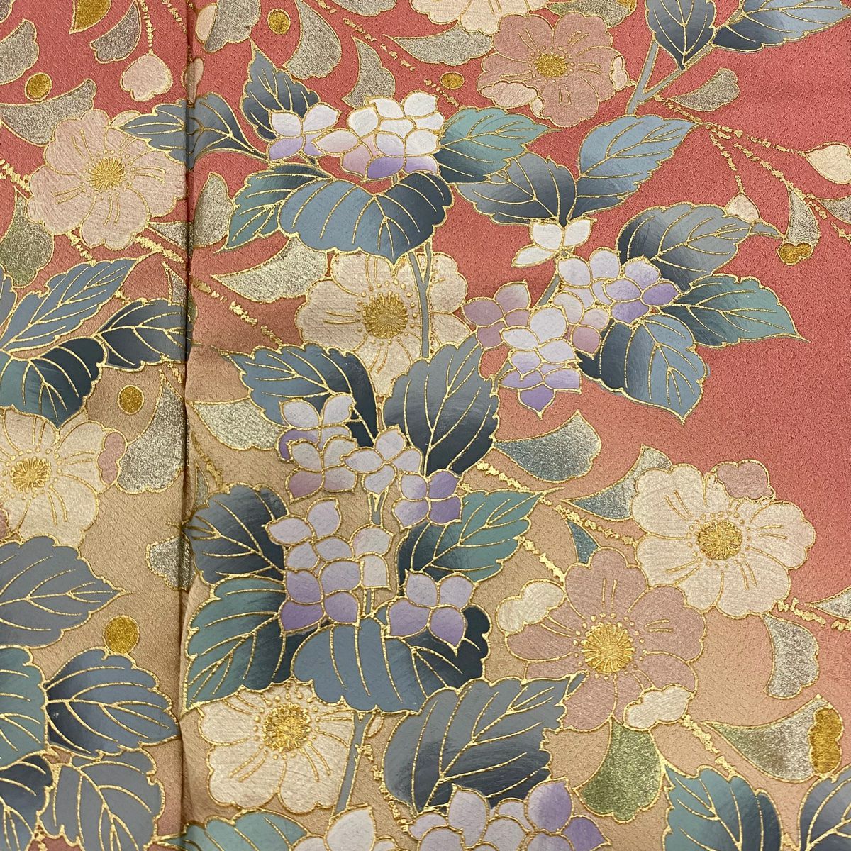 【庫存清倉】訪問服 身長163.5cm 袖長66cm M 雙層 紫陽花 櫻花 金銀彩 漸層 粉色 純蠶絲 優品級