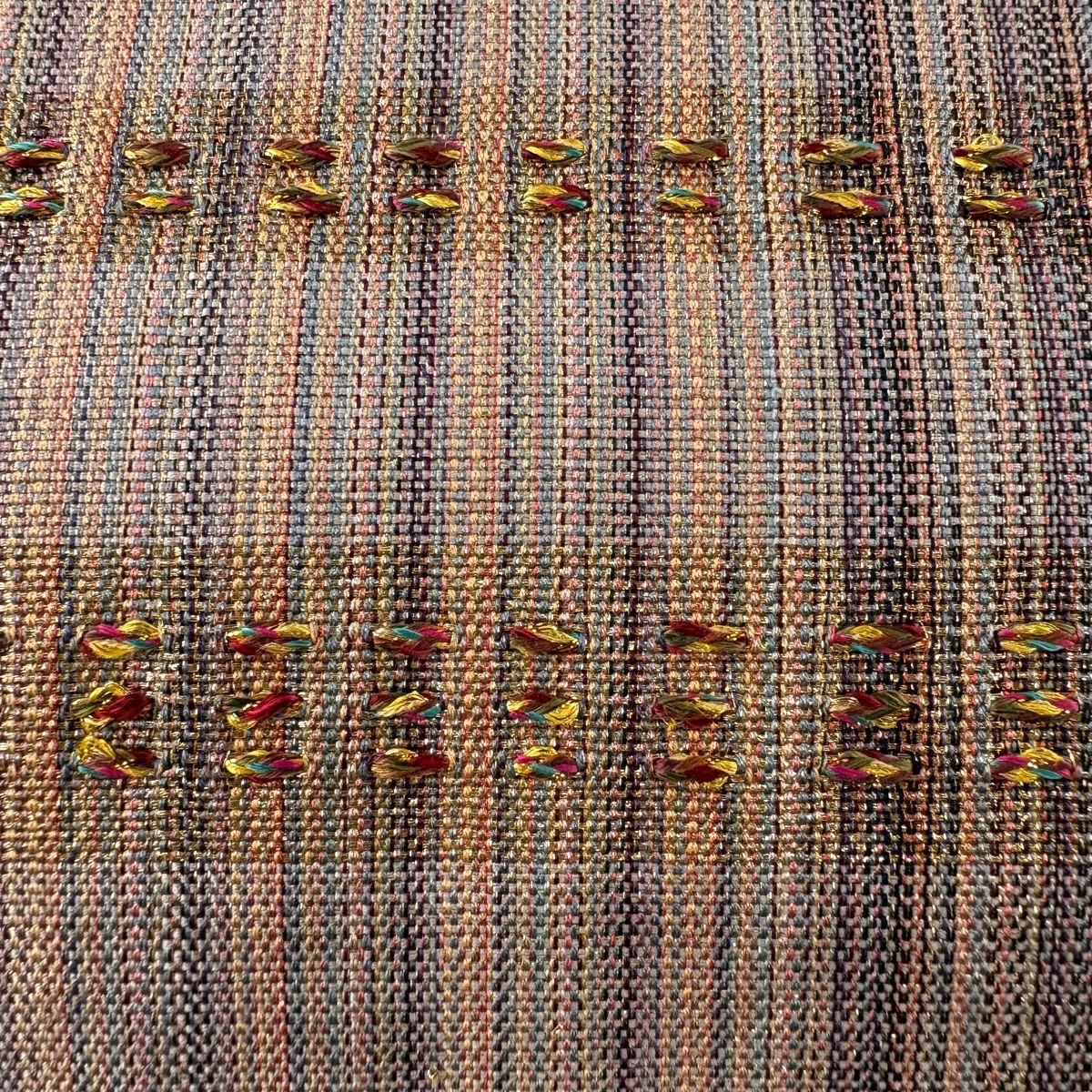 【庫存清倉】 袋帶 美品 優品級 幾何學條紋 刺繡 金絲 灰紫色 大鼓圖案 純蠶絲