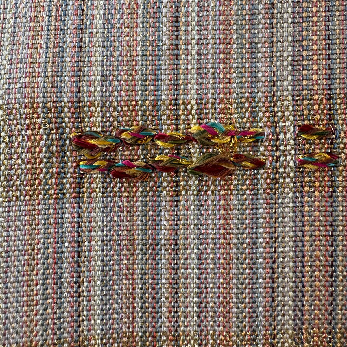 【庫存清倉】 袋帶 美品 優品級 幾何學條紋 刺繡 金絲 灰紫色 大鼓圖案 純蠶絲