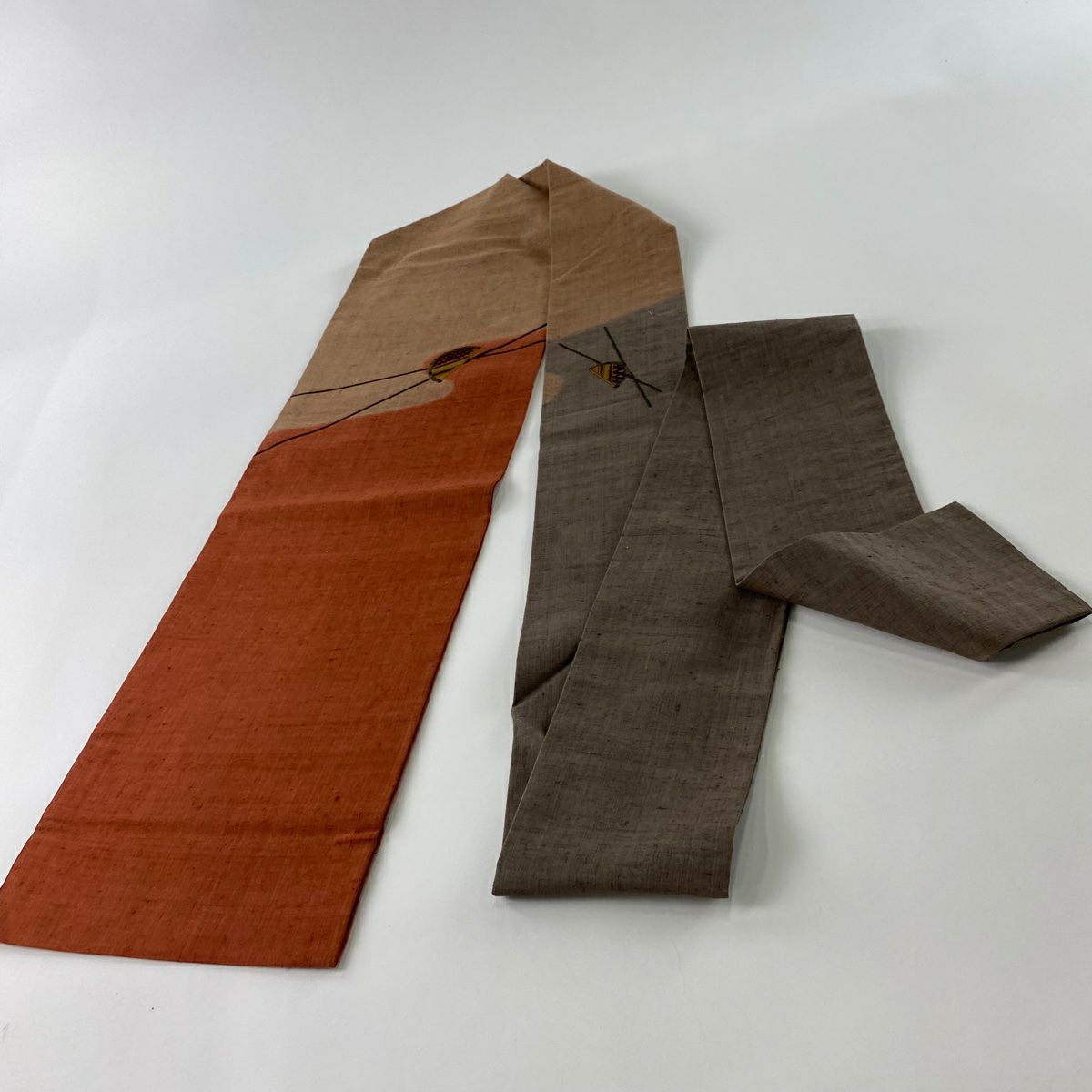 【庫存清倉】 名古屋帶 優品級 紬織織 幾何刺繡 紅茶 純蠶絲