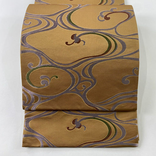 【庫存清倉】 袋帶 美品 秀品級 水面 黃土色 全通 純蠶絲