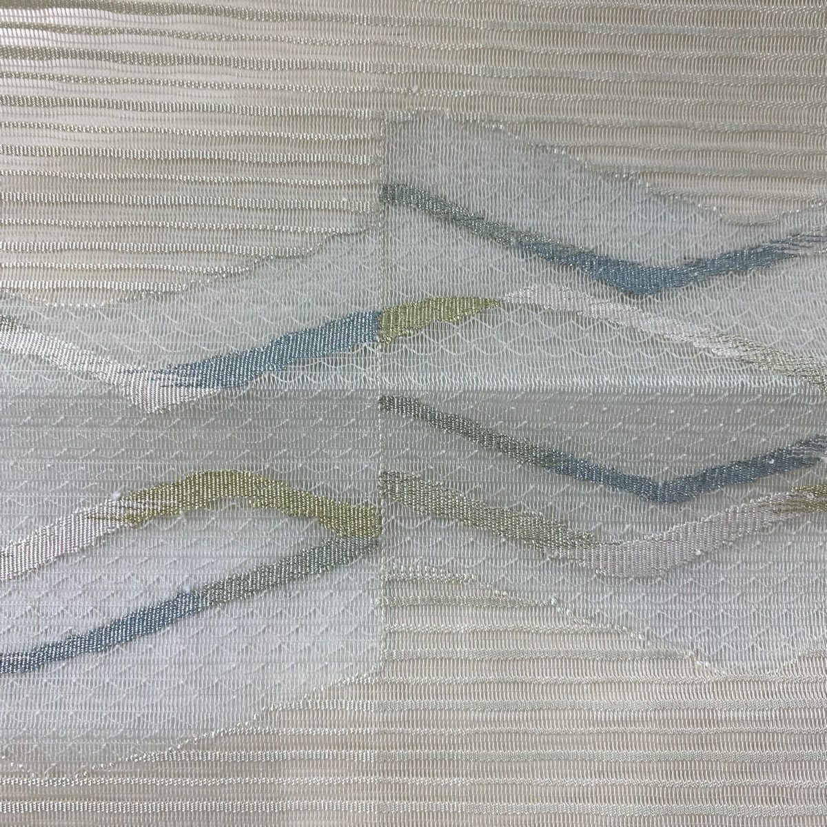 【庫存清倉】 名古屋帶 優品級 夏帶 八寸名古屋帶 松樹葉仕立 雜幾何 金銀彩 奶油色 純蠶絲