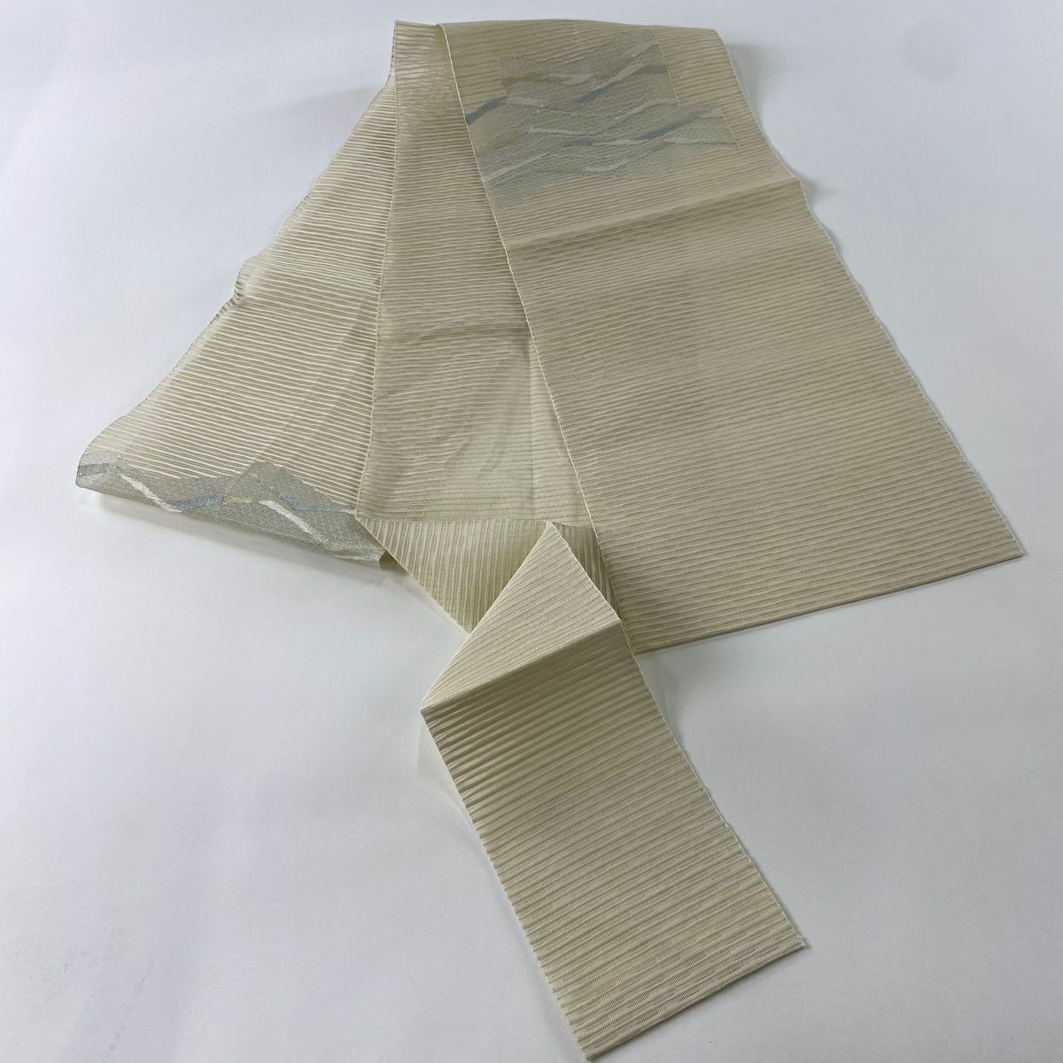 【庫存清倉】 名古屋帶 優品級 夏帶 八寸名古屋帶 松樹葉仕立 雜幾何 金銀彩 奶油色 純蠶絲
