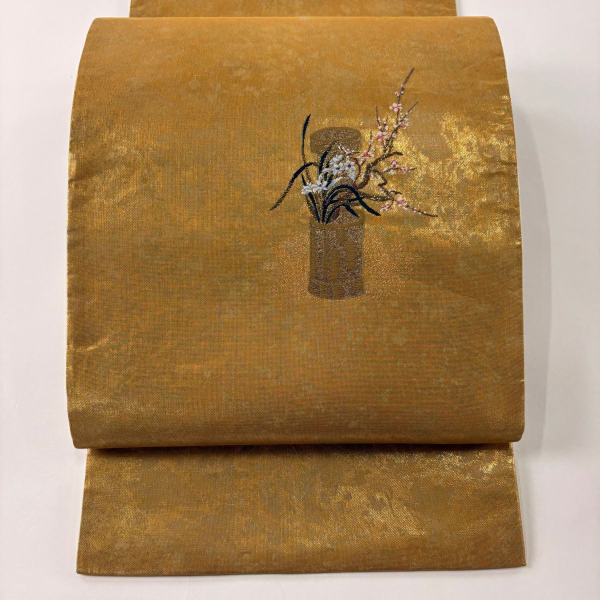 【庫存清倉】 袋帶 美品 優品級 草花紋 金絲 金金箔 金色 大鼓圖案 純蠶絲
