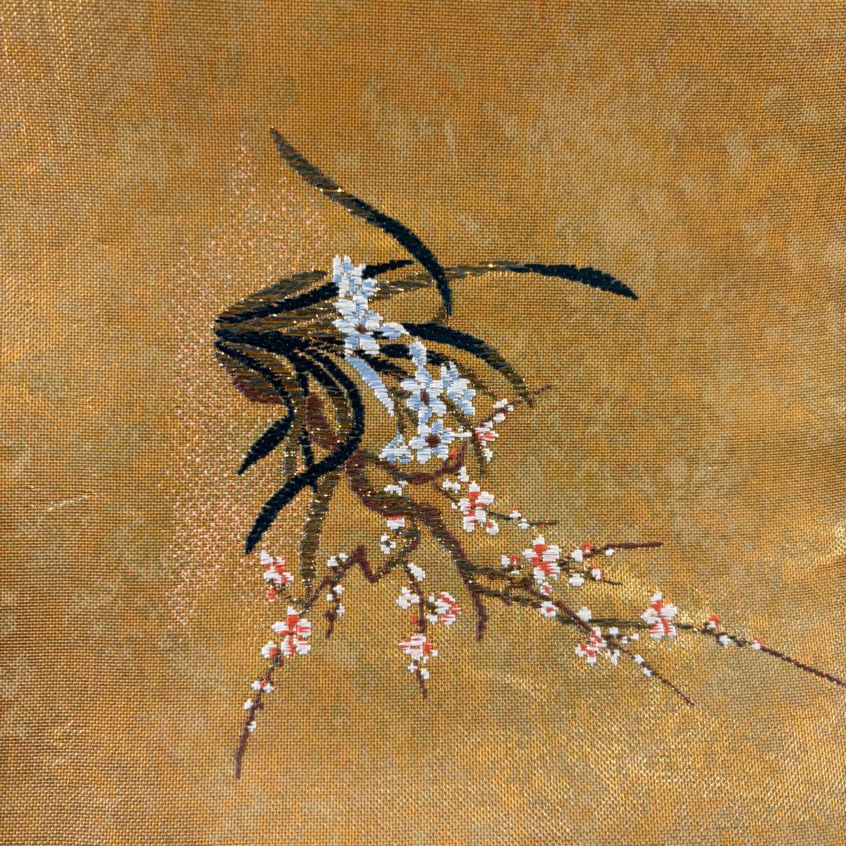 【庫存清倉】 袋帶 美品 優品級 草花紋 金絲 金金箔 金色 大鼓圖案 純蠶絲