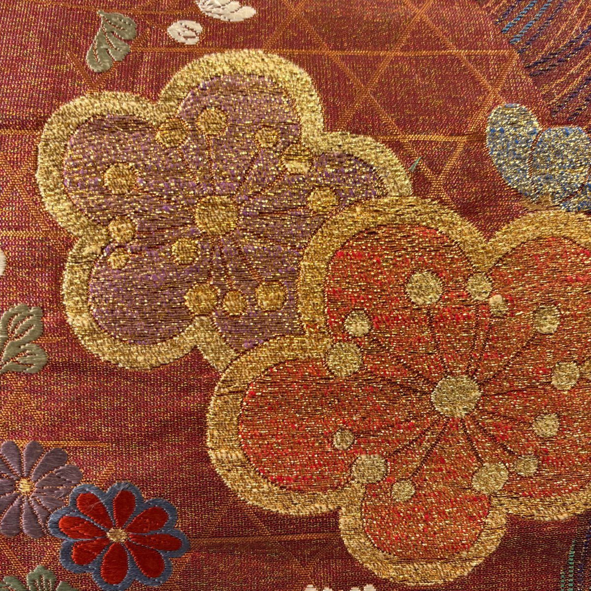 【庫存清倉】 袋帶 美品 秀品級 梅花 籠目 金絲 金金箔 紅黑 六通 純蠶絲