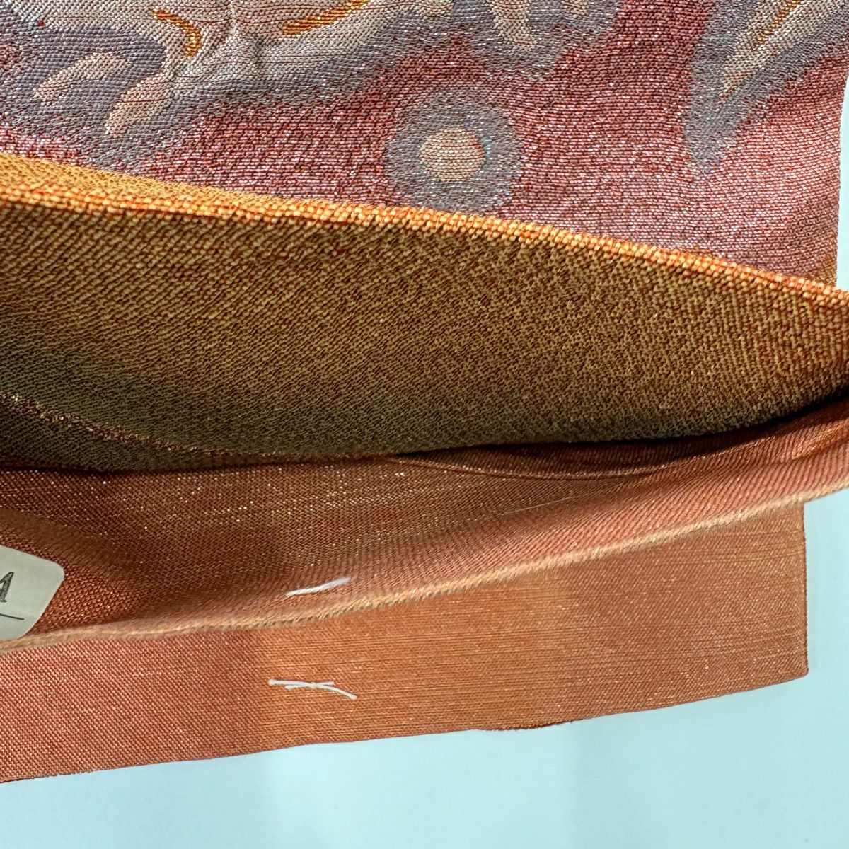 【庫存清倉】 袋帶 美品 優品級 草花紋 兔子 金金箔 深紅色 大鼓圖案 純蠶絲