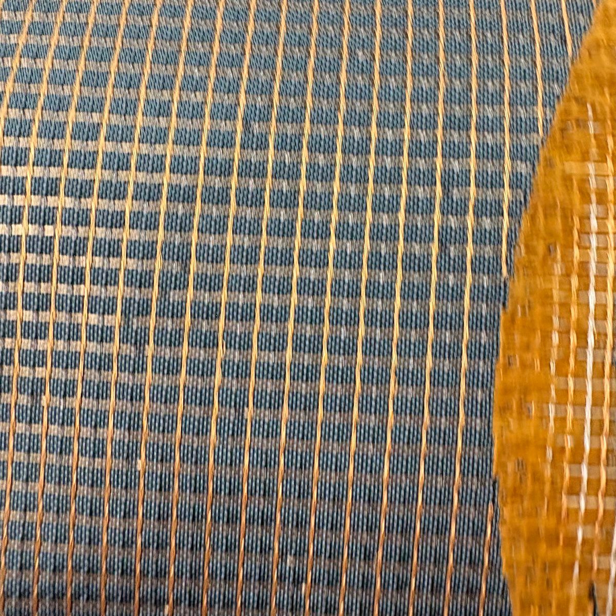 【庫存清倉】 袋帶 美品 秀品級 格子 幾何學 金銀線 金銀彩 青灰 深藍色 六通 純蠶絲