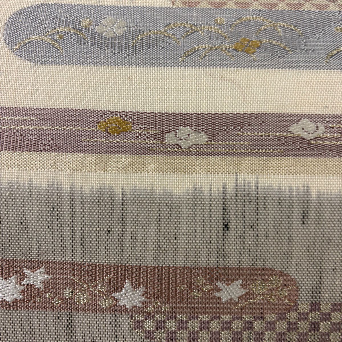【庫存清倉】 袋帶 優品級 夏帶 紗橫段 市松樹 金絲 奶油 六通 純蠶絲