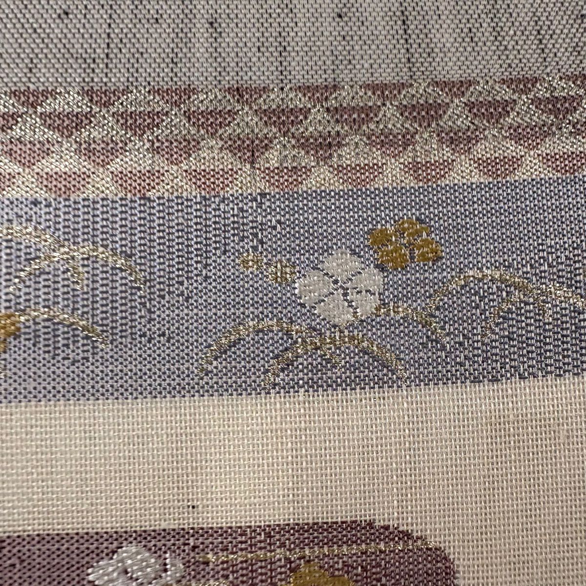 【庫存清倉】 袋帶 優品級 夏帶 紗橫段 市松樹 金絲 奶油 六通 純蠶絲