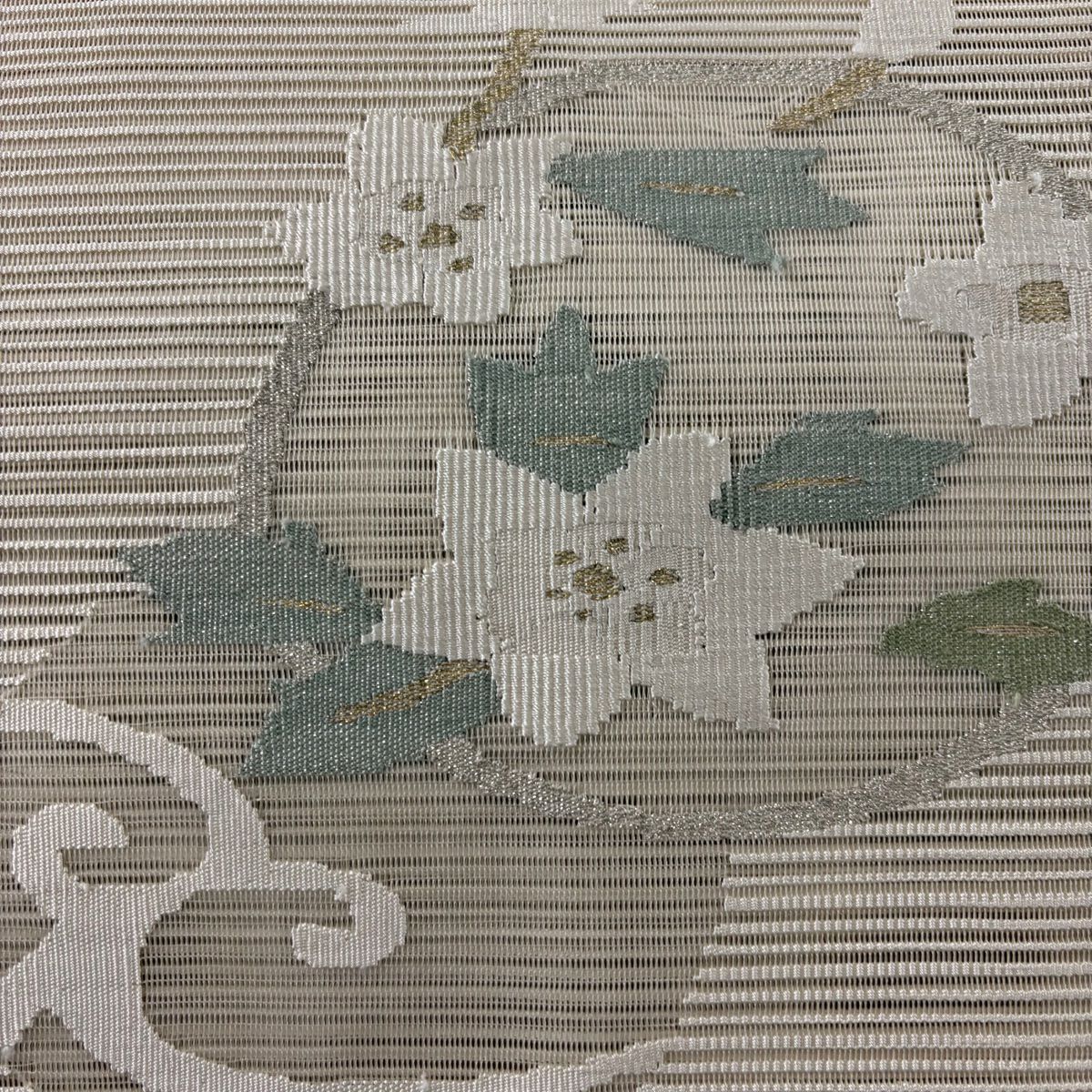 【清倉特賣】名古屋帶 優品級 夏帶 絽 八寸名古屋帶 松樹葉仕立 花丸紋 金銀彩 奶油色 純蠶絲