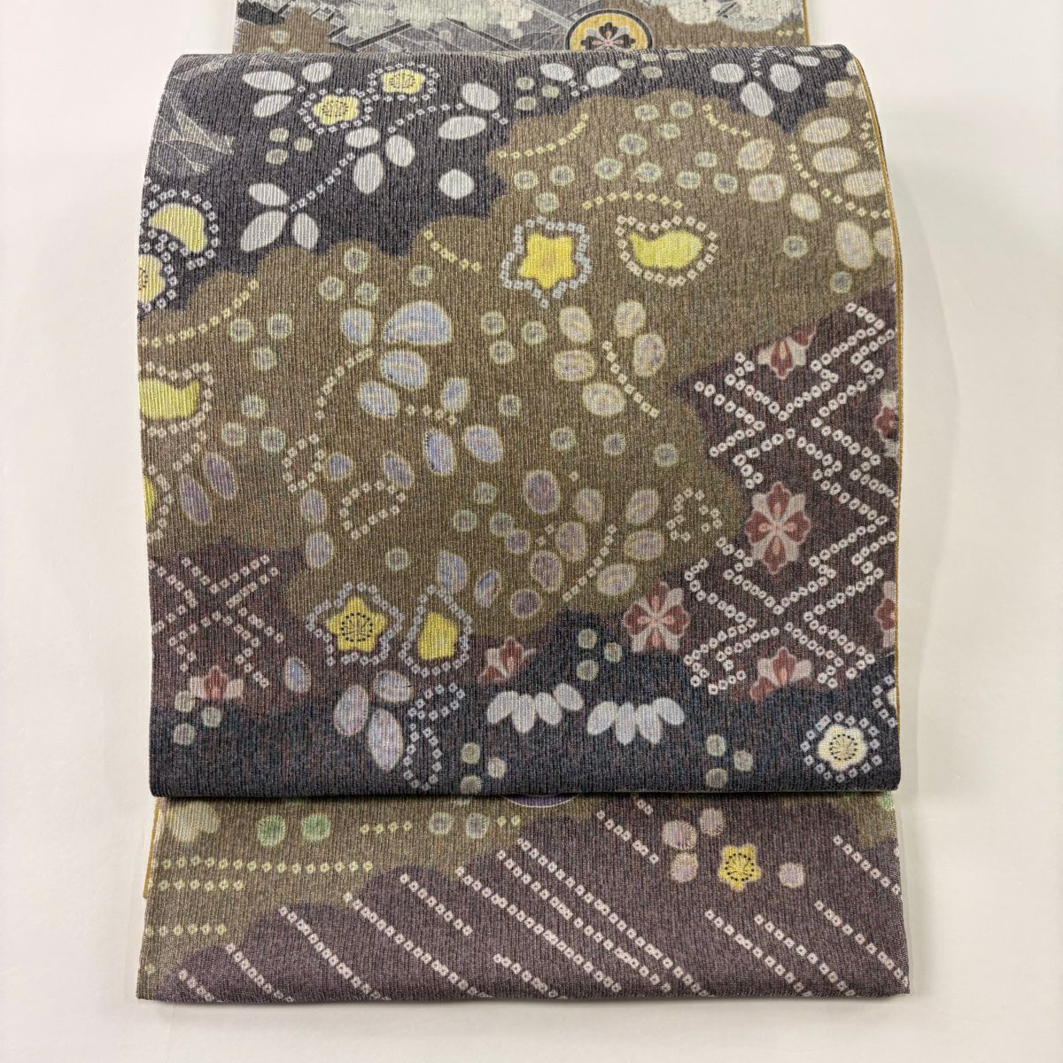 【庫存清倉】 袋帶 美品 名品級 花菱 雲文 銀絲 紫 全通 純蠶絲
