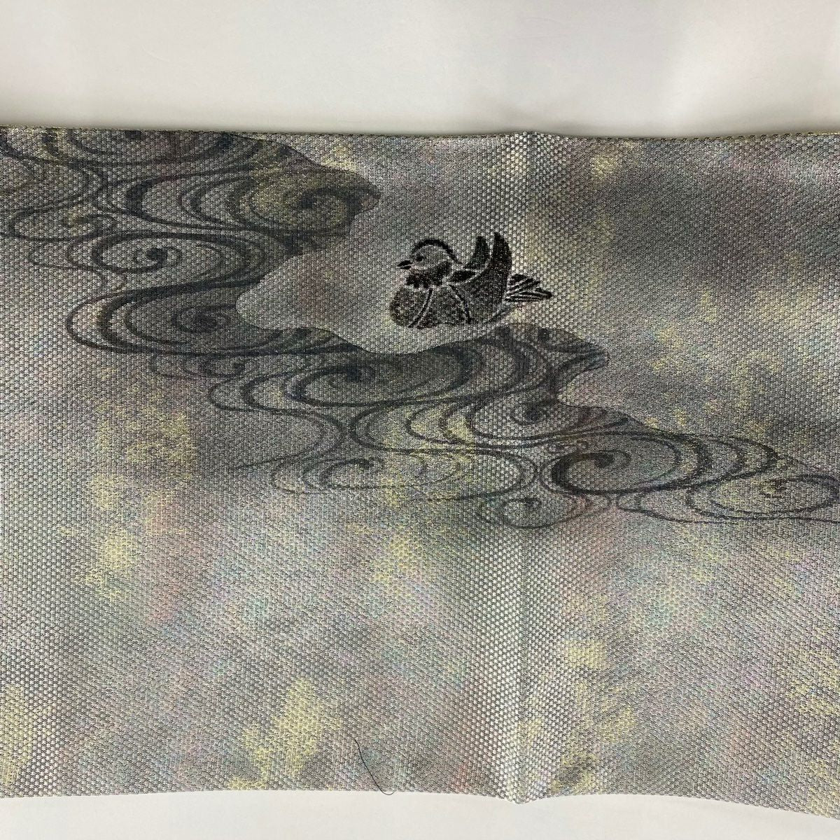 【庫存清倉】 袋帶 美品 名品級 附落款 鴛鴦 観世水 金金箔 漸層 銀色 大鼓圖案 純蠶絲