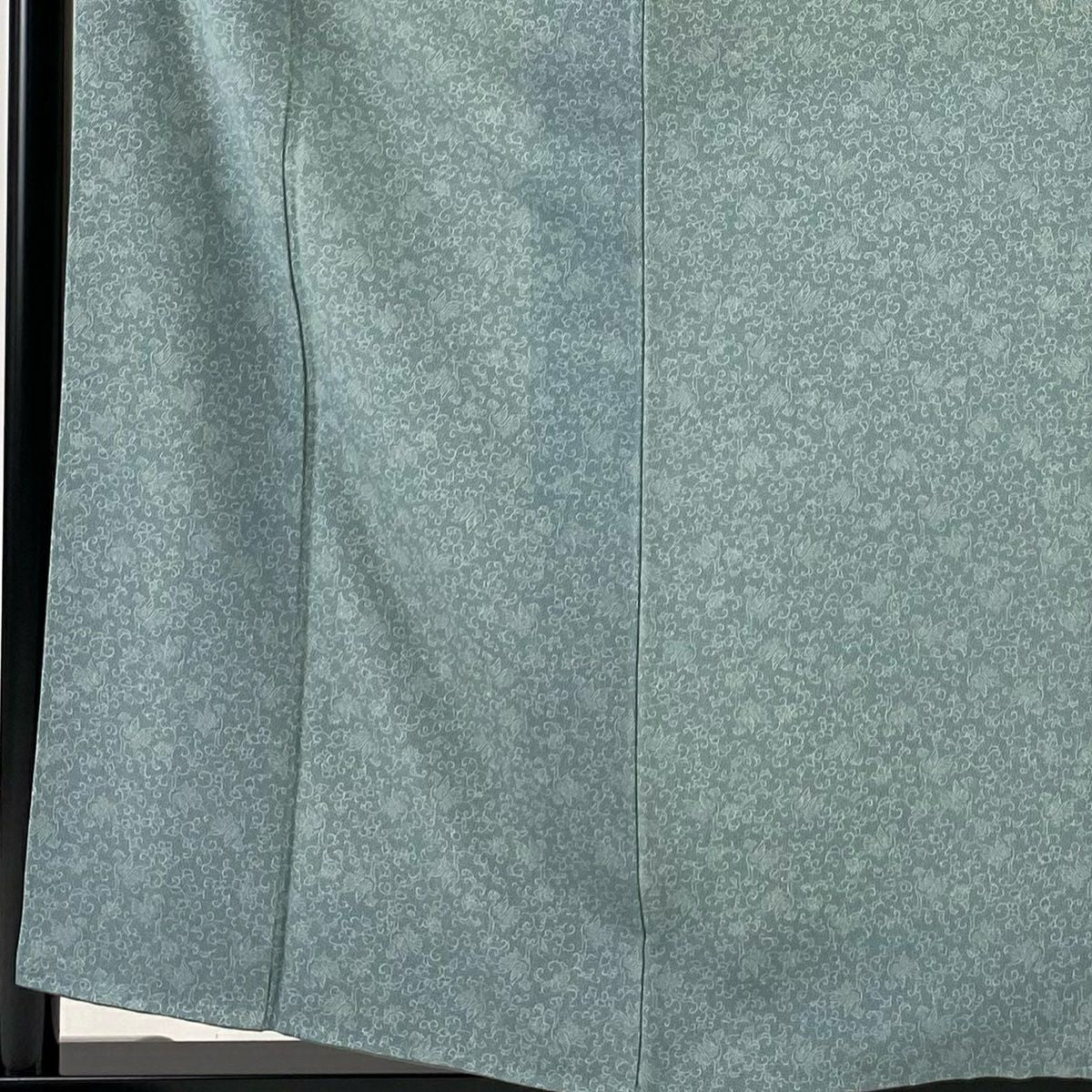 【庫存清倉】 江戶小紋 身長158.5cm 袖長63cm S 雙層 人間國寶 中村勇二郎 落款 鳥 唐草紋 薄綠 純蠶絲 名品級