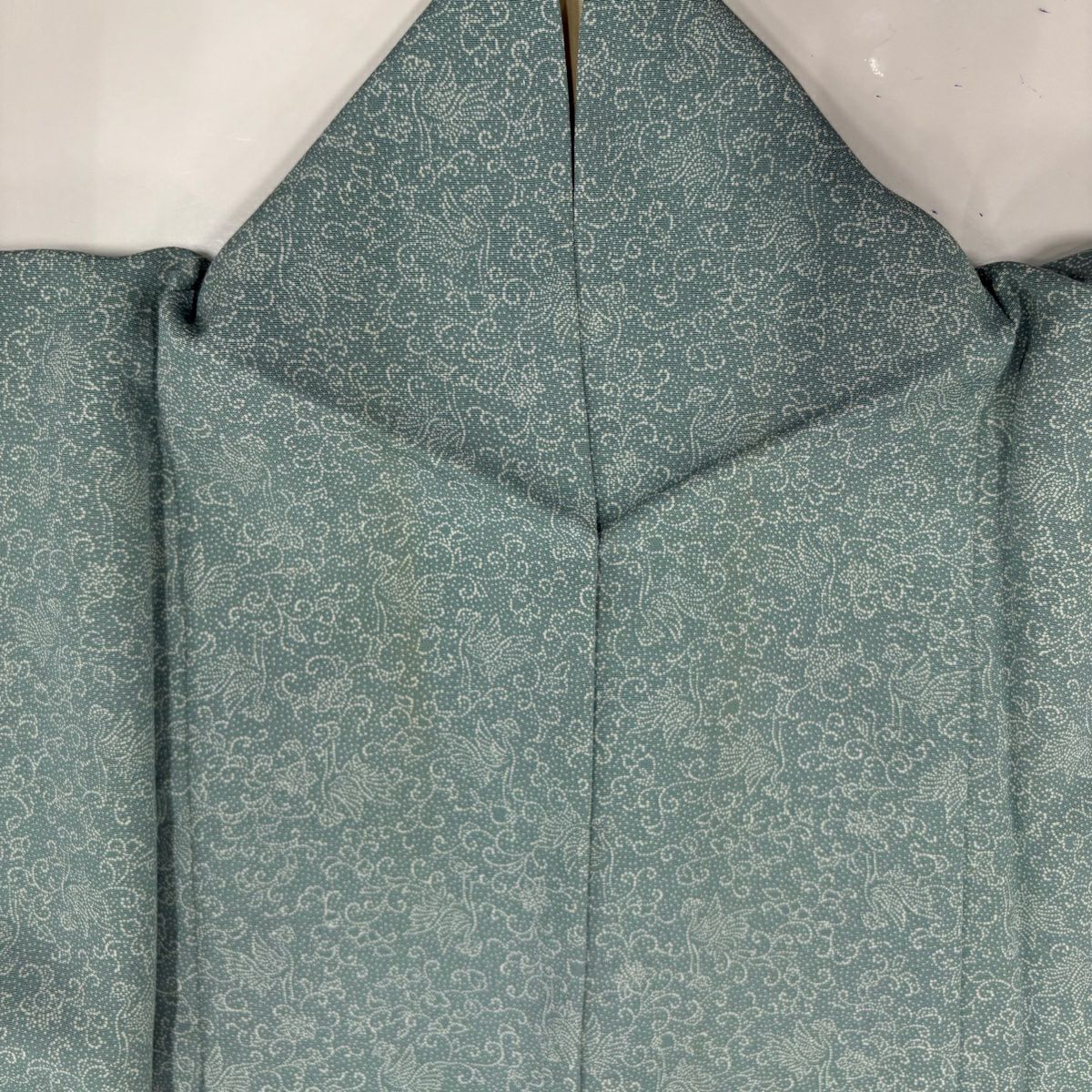 【庫存清倉】 江戶小紋 身長158.5cm 袖長63cm S 雙層 人間國寶 中村勇二郎 落款 鳥 唐草紋 薄綠 純蠶絲 名品級