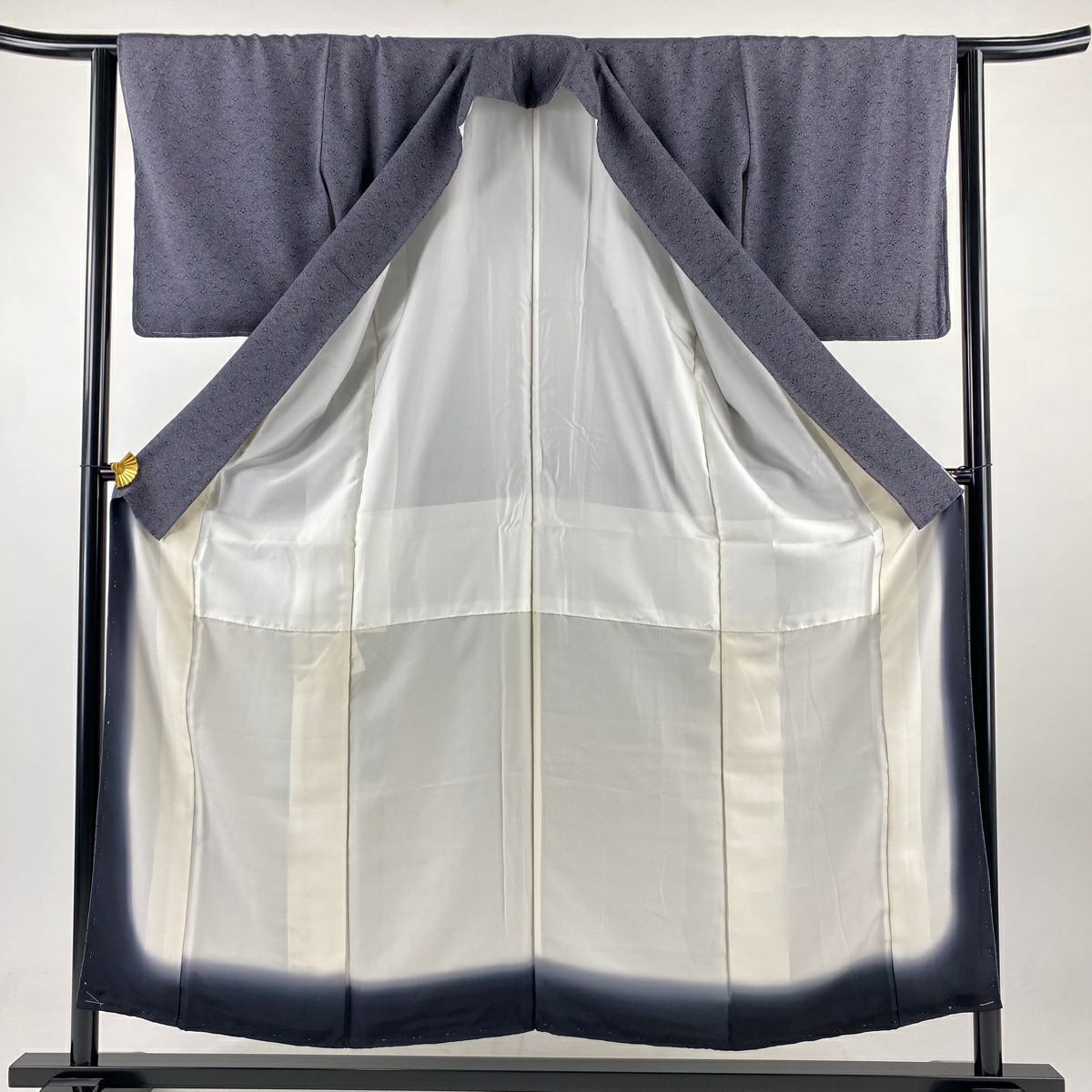 【庫存清倉】 江戶小紋 身長155cm 袖長62.5cm S 雙層 古今城孔 有落款 松樹竹子梅花 黑灰 純蠶絲 名品級 一個紋