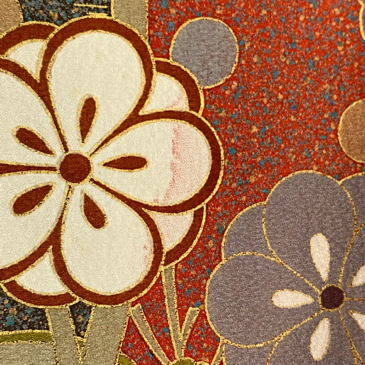 【庫存清倉】振袖禮服 身長171.5cm 袖長67cm M 雙層 橘 菊花 金絲 金銀彩 朱 純蠶絲 名品級