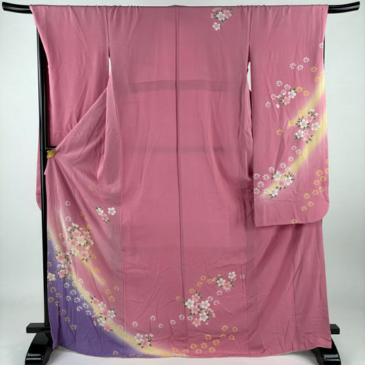 【庫存清倉】振袖禮服 身長172.5cm 袖長68.5cm L 雙層 櫻花染漸變粉色 純蠶絲 名品級