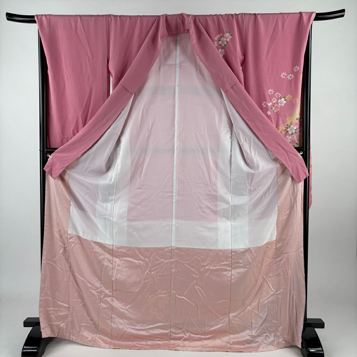 【庫存清倉】振袖禮服 身長172.5cm 袖長68.5cm L 雙層 櫻花染漸變粉色 純蠶絲 名品級