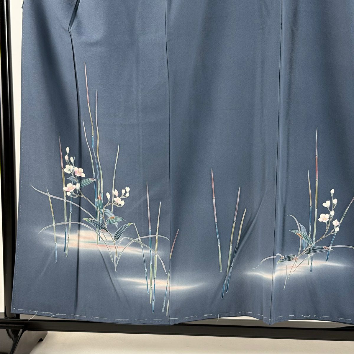 訪問服 身長156cm 袖長62.5cm S 雙層 田村哲彦 落款あり 草花紋紋 霞 漸層 青灰 純蠶絲 逸品級