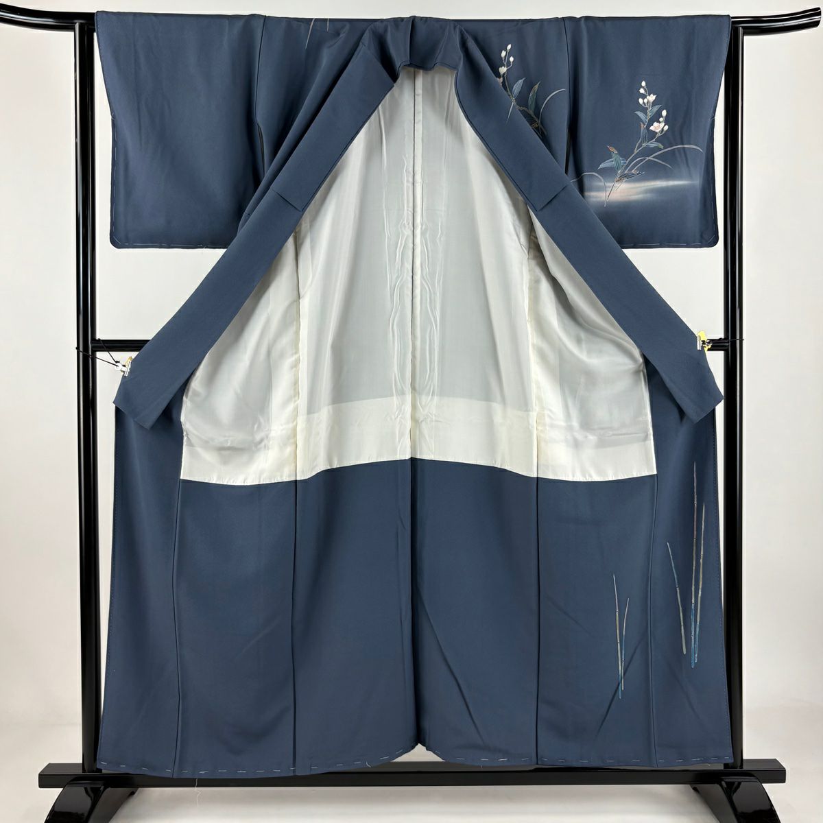 訪問服 身長156cm 袖長62.5cm S 雙層 田村哲彦 落款あり 草花紋紋 霞 漸層 青灰 純蠶絲 逸品級