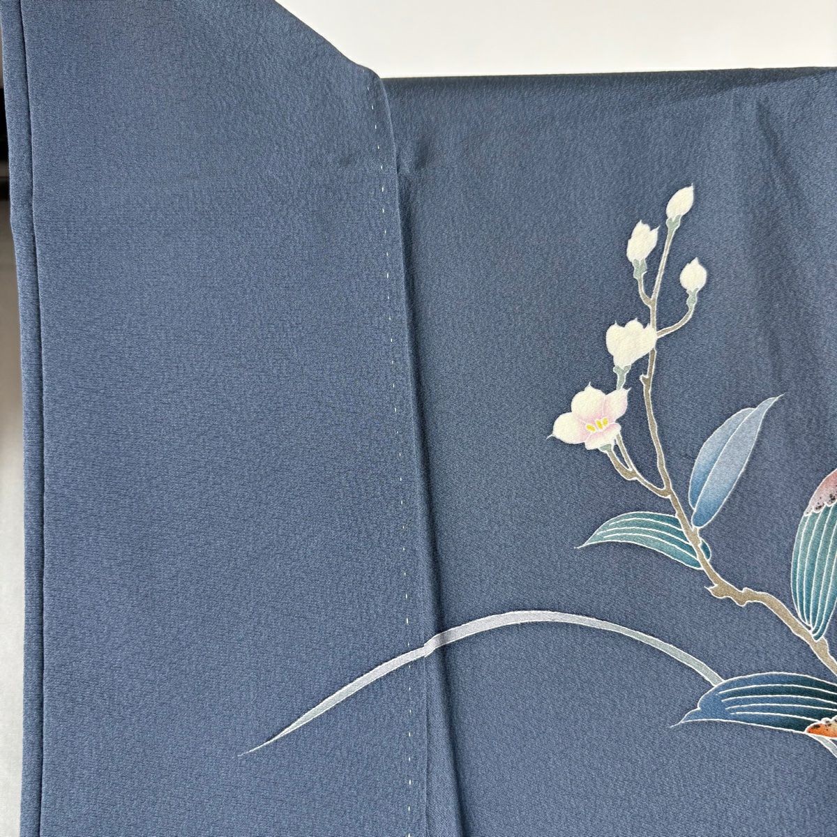 訪問服 身長156cm 袖長62.5cm S 雙層 田村哲彦 落款あり 草花紋紋 霞 漸層 青灰 純蠶絲 逸品級