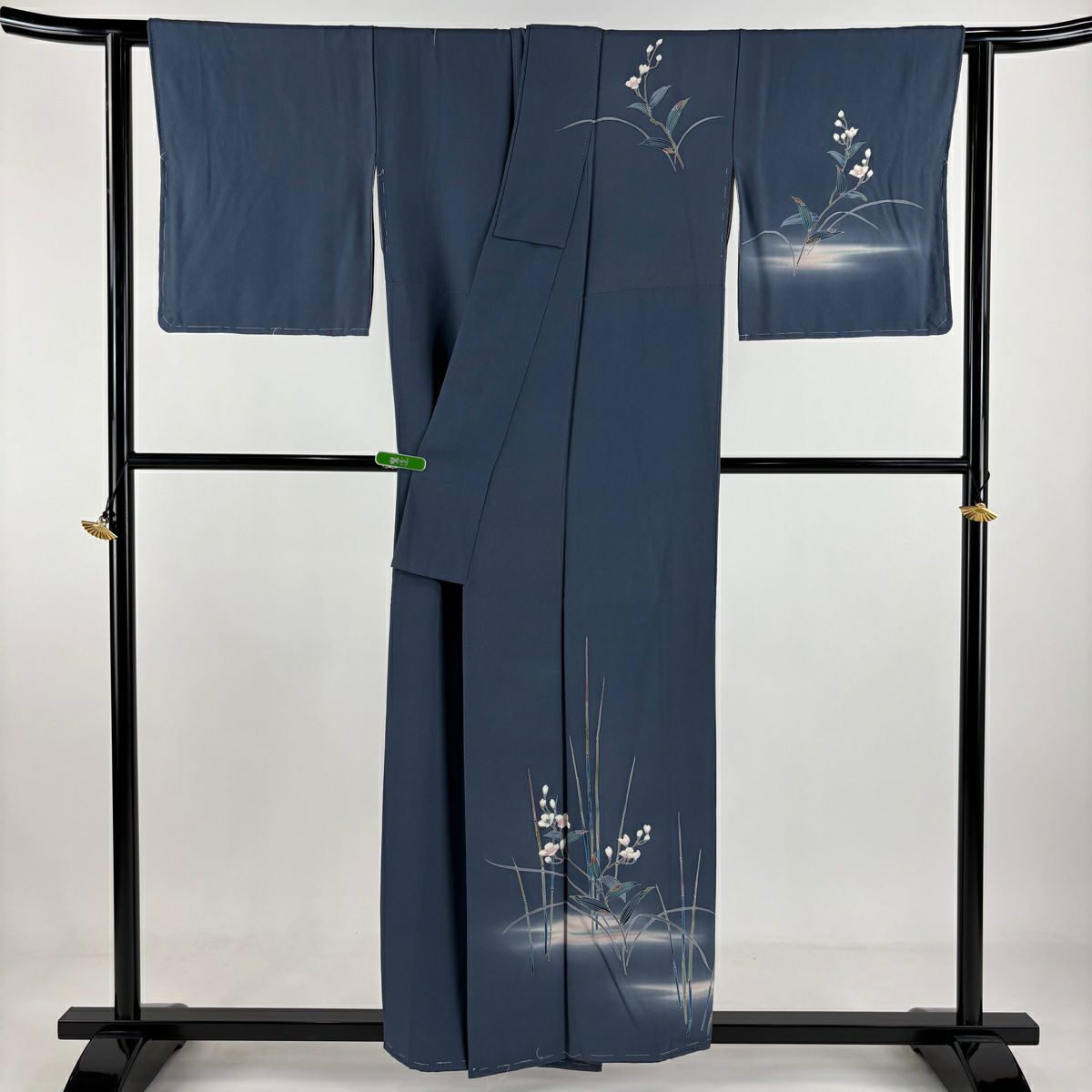 訪問服 身長156cm 袖長62.5cm S 雙層 田村哲彦 落款あり 草花紋紋 霞 漸層 青灰 純蠶絲 逸品級