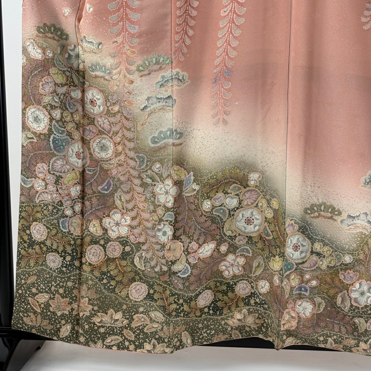 訪問服 身長158.5cm 袖長64cm M 雙層 吉乃一廉 落款あり 辻花染 銀通し 漸層 粉米色 純蠶絲 美品 逸品級