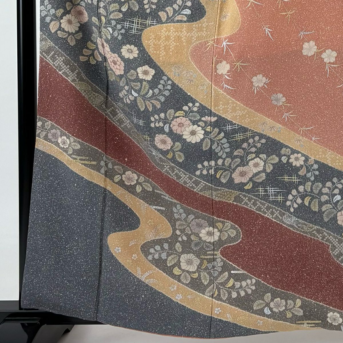 訪問服 身長161.5cm 袖長65cm M 雙層 落款あり 辻花染 霞 金銀彩 鮭粉色 純蠶絲 秀品級