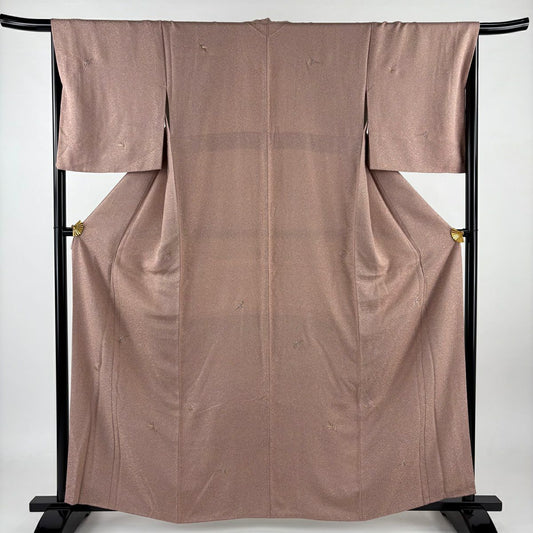 小紋 身長161.5cm 袖長66.5cm M 雙層 草花紋紋 地紋 金糸 刺繡 小豆 純蠶絲 秀品級