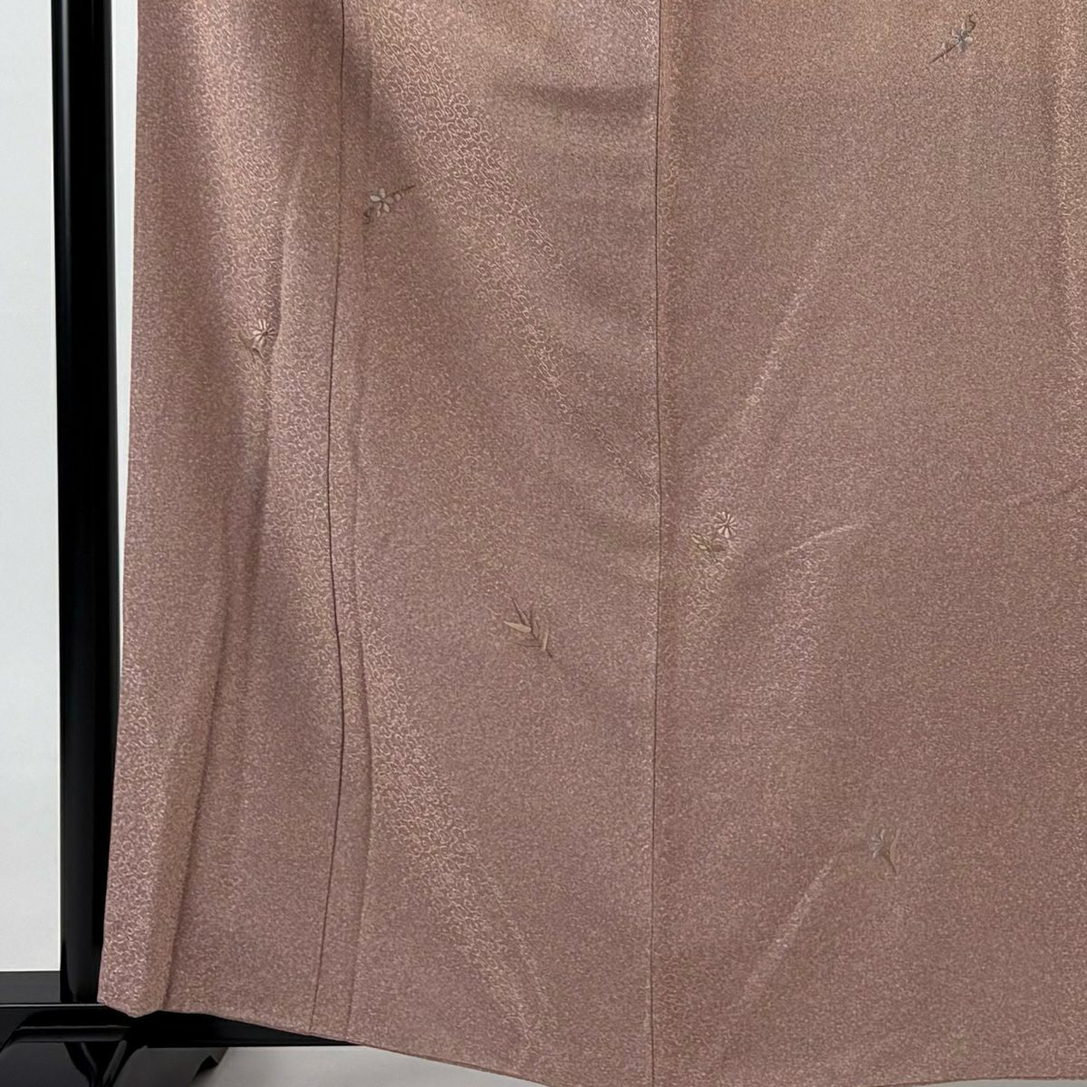 小紋 身長161.5cm 袖長66.5cm M 雙層 草花紋紋 地紋 金糸 刺繡 小豆 純蠶絲 秀品級