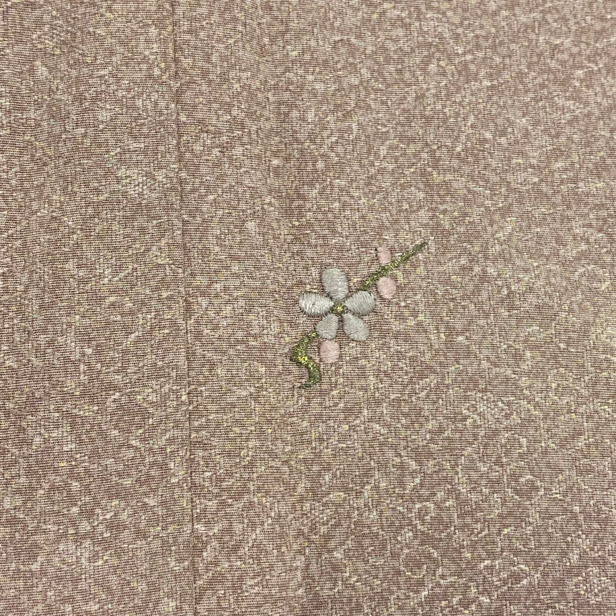 小紋 身長161.5cm 袖長66.5cm M 雙層 草花紋紋 地紋 金糸 刺繡 小豆 純蠶絲 秀品級