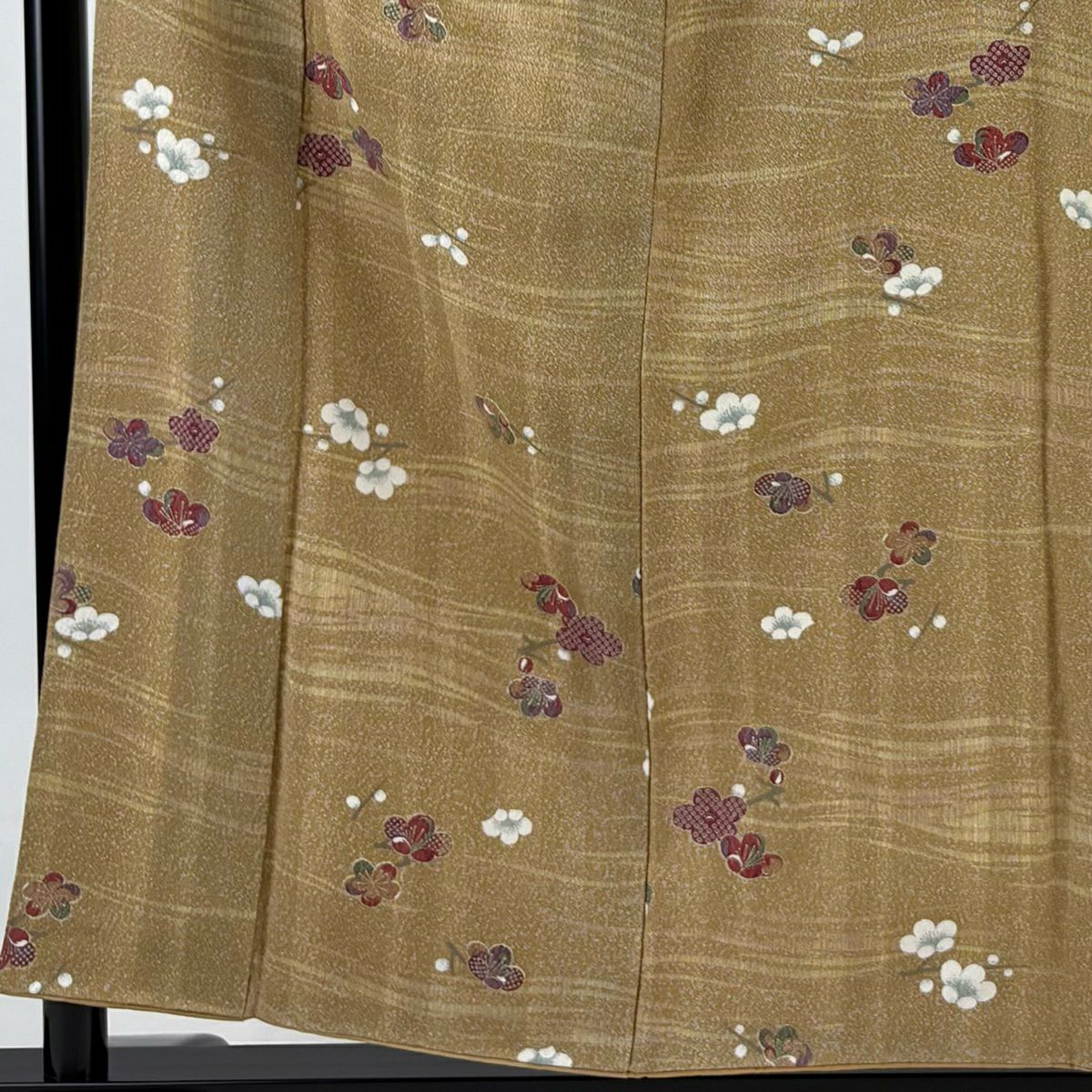 小紋 身長155.5cm 袖長65.5cm M 雙層 梅花 縞 金彩裝飾 黃土 純蠶絲 美品 秀品級