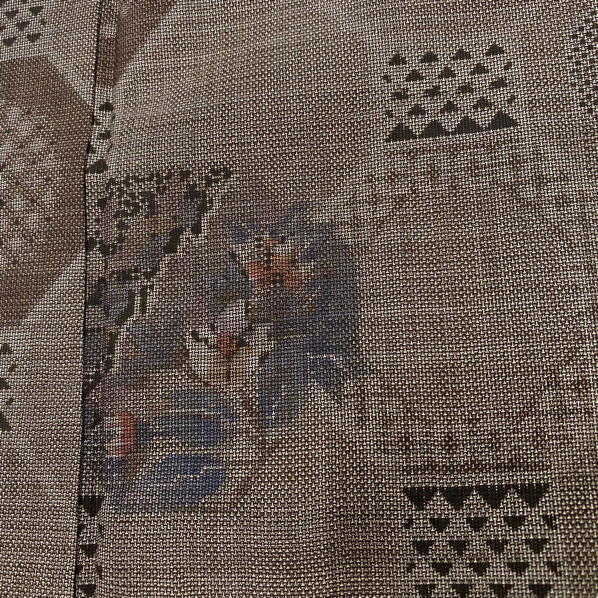 紬織 身長157cm 袖長64cm M 雙層 蜀江文 草花紋紋 茶 純蠶絲 美品 秀品級