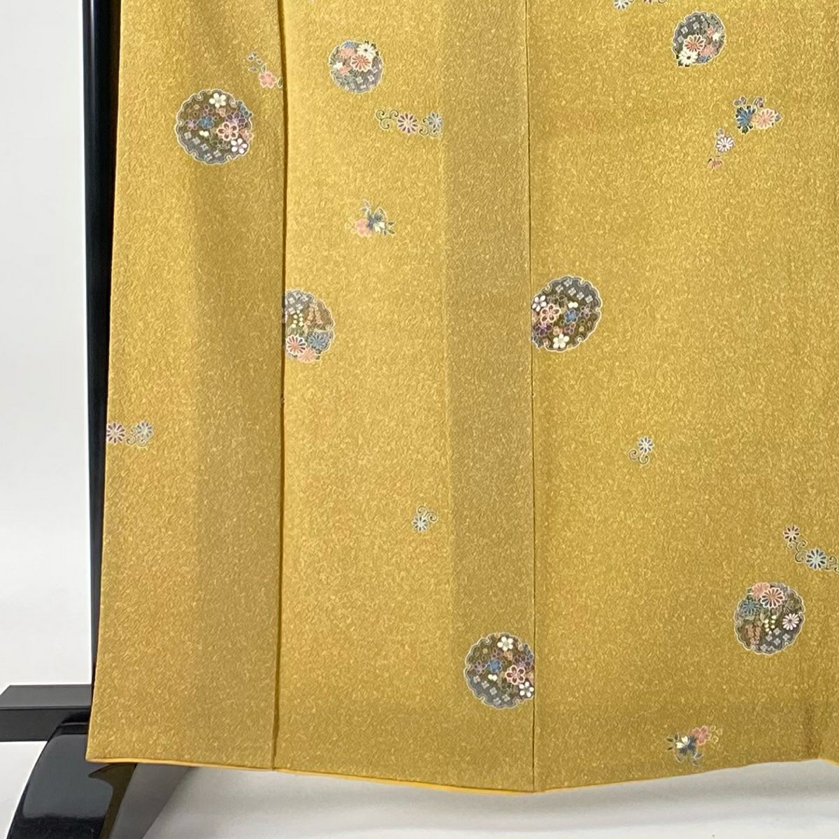 小紋 身長165cm 袖長63cm S 雙層 雪輪 草花紋 紅橙 金蠶絲 美品 秀品級