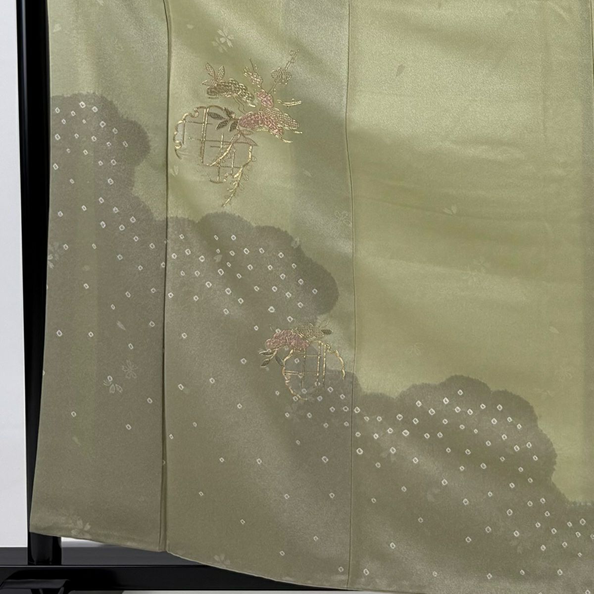 付下 身長161cm 袖長63.5cm S 雙層 雪輪 松樹 金銀彩 蓬色 純蠶絲 優品級