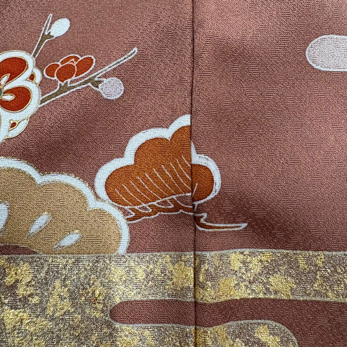 訪問服 身長159cm 袖長66cm M 雙層 松樹梅花 ヱ霞 金銀彩 漸層 鮭粉色 純蠶絲 優品級