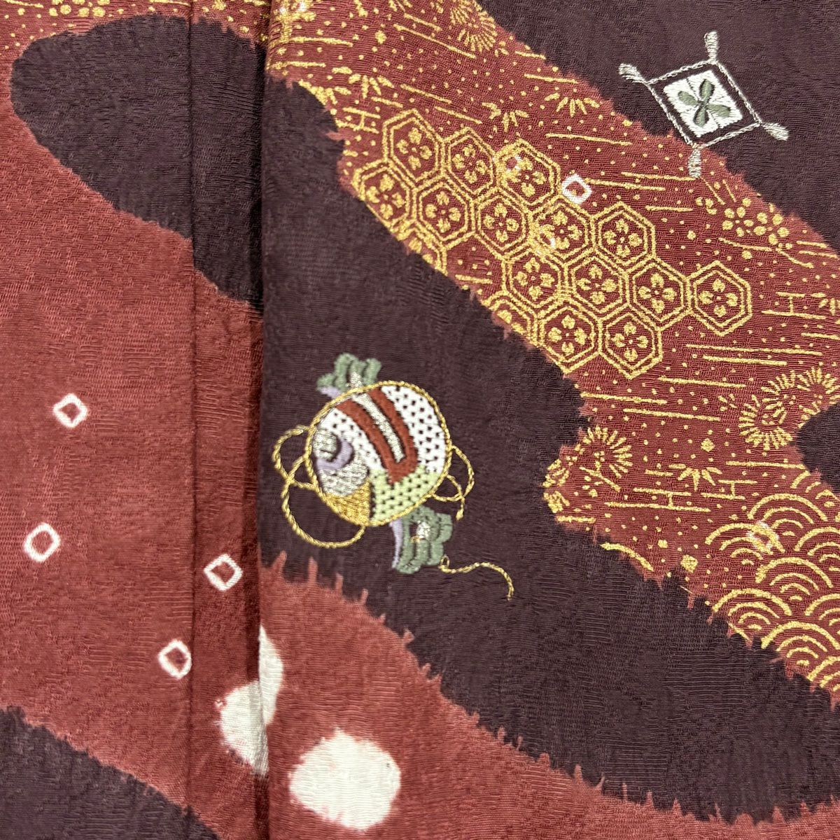 付下 身長155cm 袖長64.5cm M 雙層 流水 小槌 絞染 刺繡 紫 純蠶絲 美品 秀品級